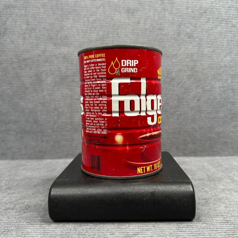 Vintage Folgers Coffee Tin 1 lb Mountain Grown Red Metal Canister Drip Grind